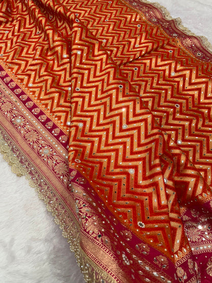 Sunset Shade Banarasi Katan Saree
