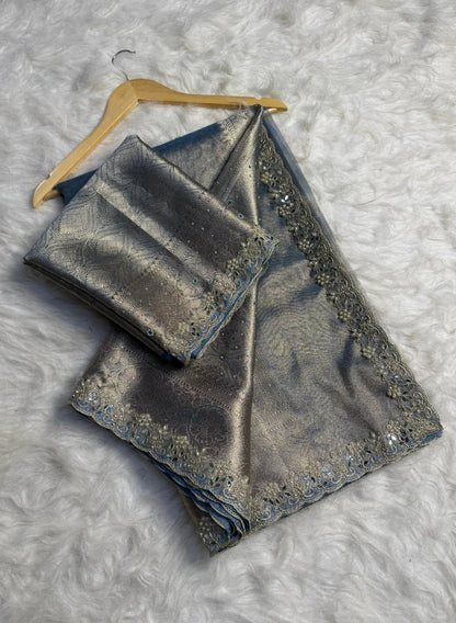 Silver Blue Banarasi Soft Tissue Silk Saree