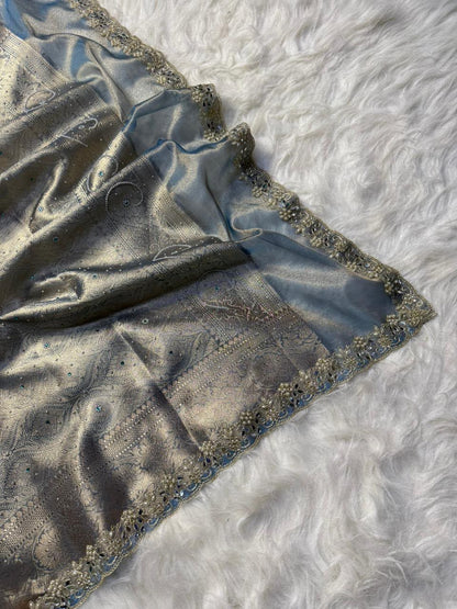Silver Blue Banarasi Soft Tissue Silk Saree