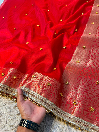 Red Viral Ghungroo Saree – Banarasi Soft Tissue Silk | Thesareeghar