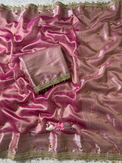 Pink Viral Ghungroo Saree – Banarasi Soft Tissue Silk | Thesareeghar