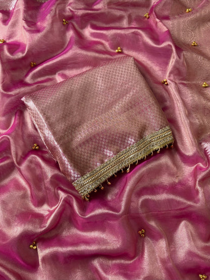 Pink Viral Ghungroo Saree – Banarasi Soft Tissue Silk | Thesareeghar