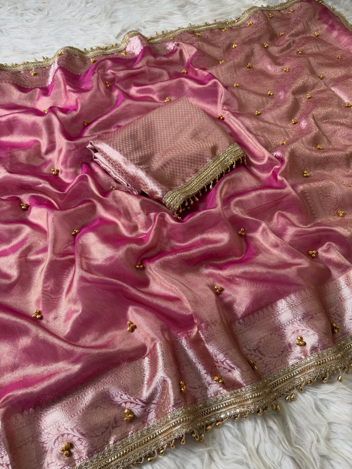 Pink Viral Ghungroo Saree – Banarasi Soft Tissue Silk | Thesareeghar