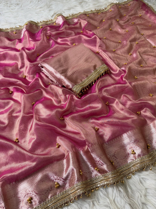 Pink Viral Ghungroo Saree – Banarasi Soft Tissue Silk | Thesareeghar