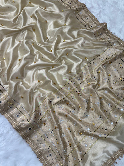 Champagne Gold Viral Ghungroo Saree – Banarasi Soft Tissue Silk | Thesareeghar