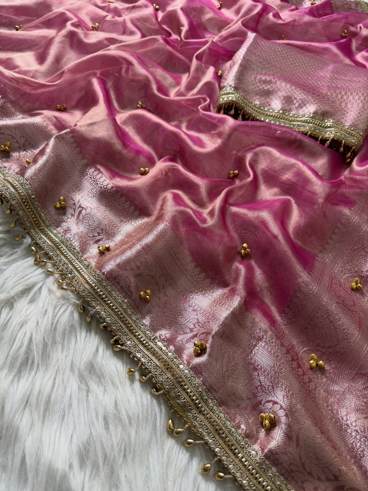 Pink Viral Ghungroo Saree – Banarasi Soft Tissue Silk | Thesareeghar