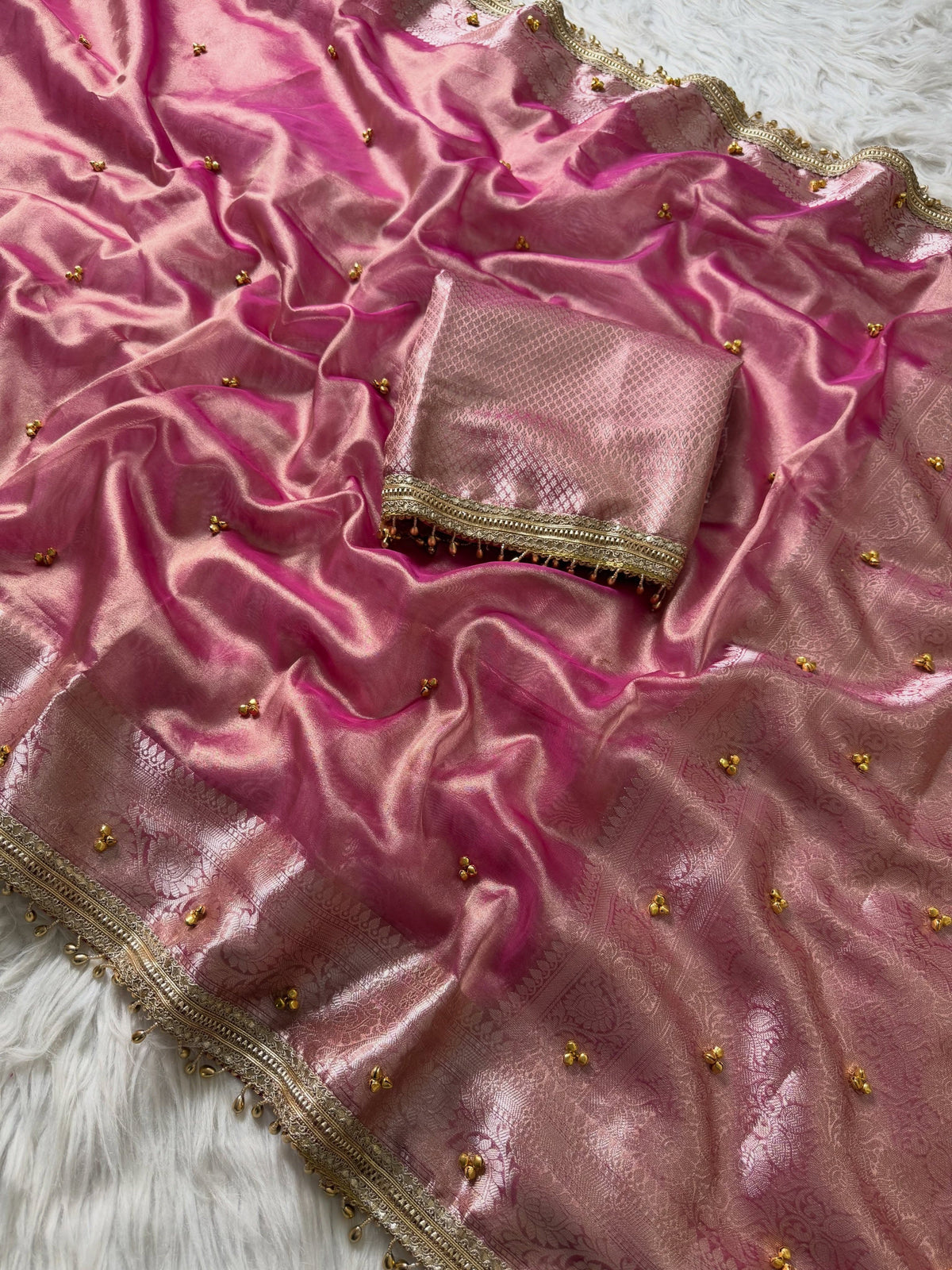 Pink Viral Ghungroo Saree – Banarasi Soft Tissue Silk | Thesareeghar