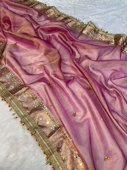 Pink Viral Ghungroo Saree – Banarasi Soft Tissue Silk | Thesareeghar