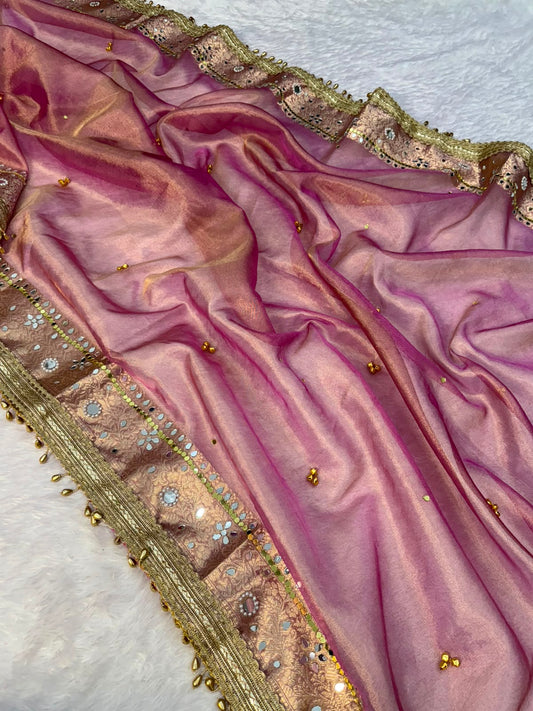 Pink Viral Ghungroo Saree – Banarasi Soft Tissue Silk | Thesareeghar