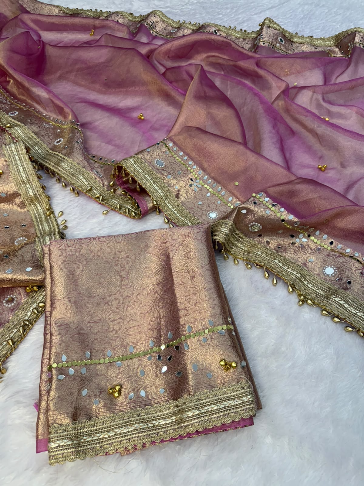 Pink Viral Ghungroo Saree – Banarasi Soft Tissue Silk | Thesareeghar