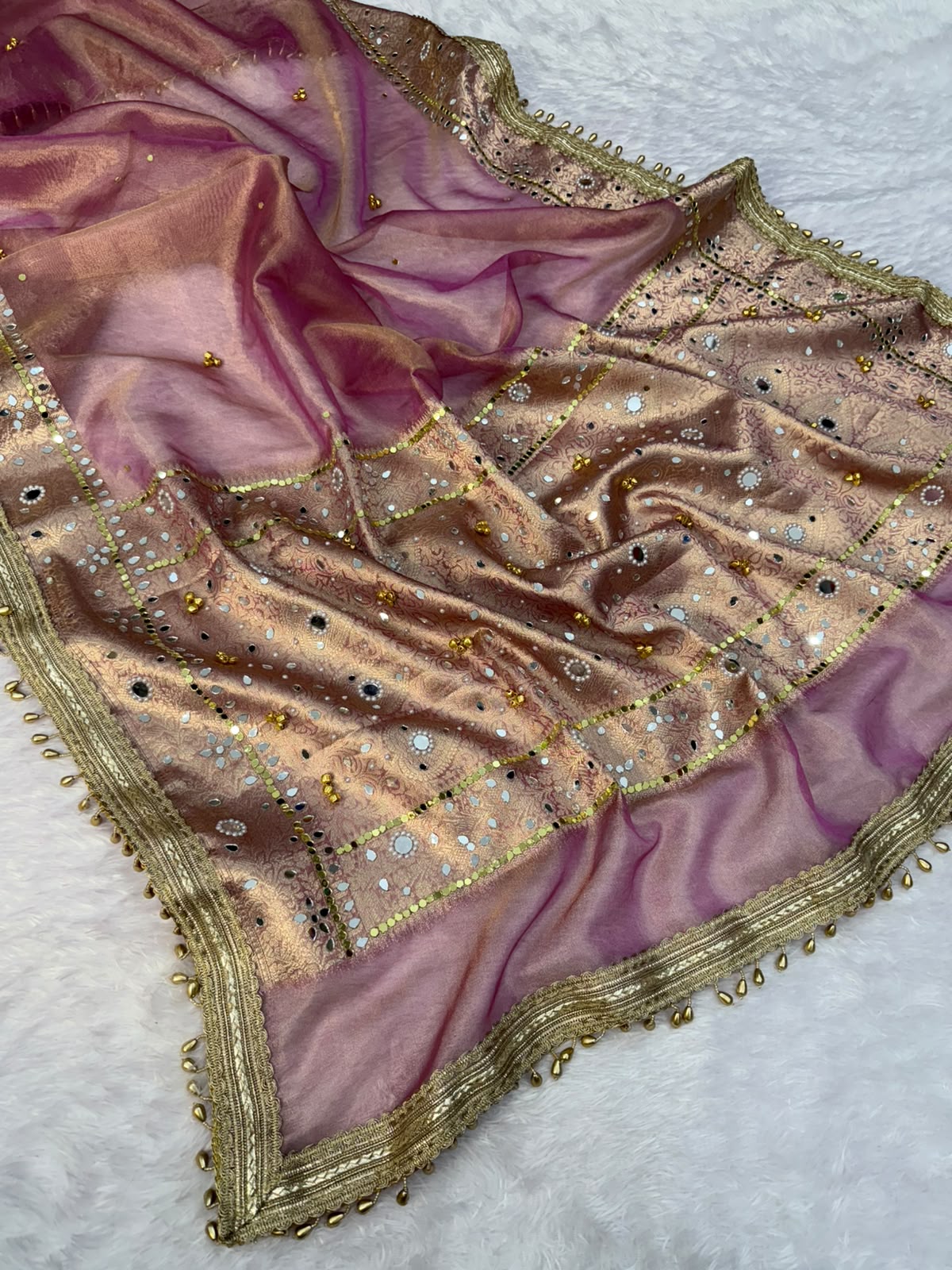 Pink Viral Ghungroo Saree – Banarasi Soft Tissue Silk | Thesareeghar