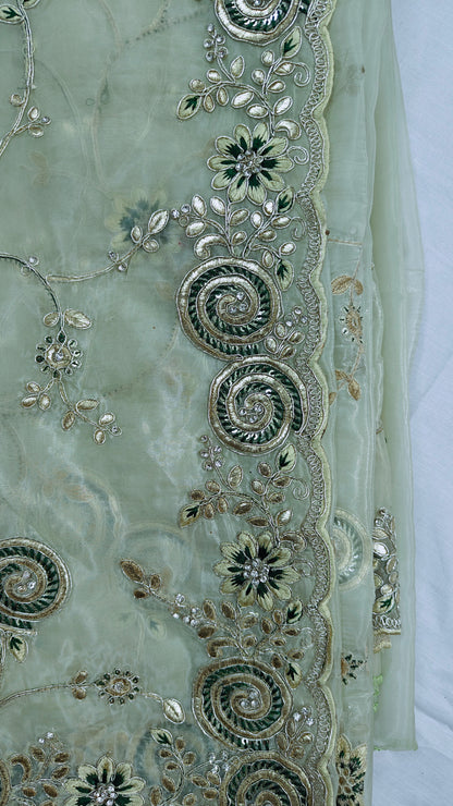 Pista Green Gotta Patti Soft Silk Saree