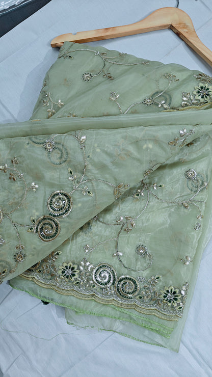 Pista Green Gotta Patti Soft Silk Saree