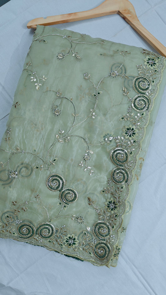 Pista Green Gotta Patti Soft Silk Saree