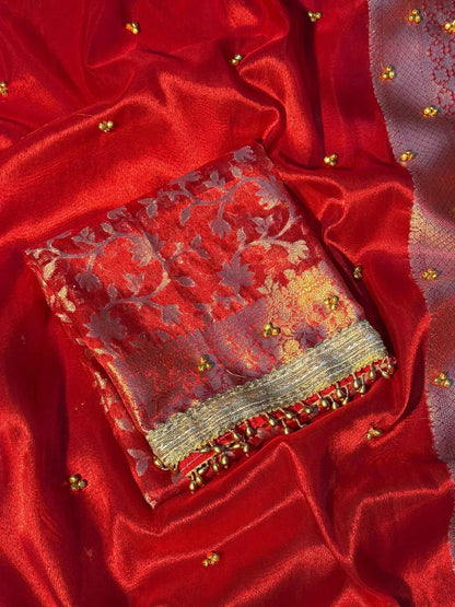 Red Viral Ghungroo Saree – Banarasi Soft Tissue Silk | Thesareeghar