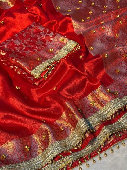 Red Viral Ghungroo Saree – Banarasi Soft Tissue Silk | Thesareeghar