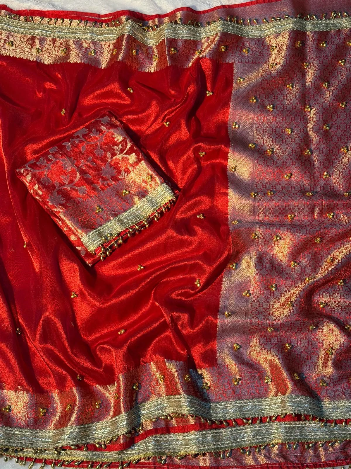 Red Viral Ghungroo Saree – Banarasi Soft Tissue Silk | Thesareeghar