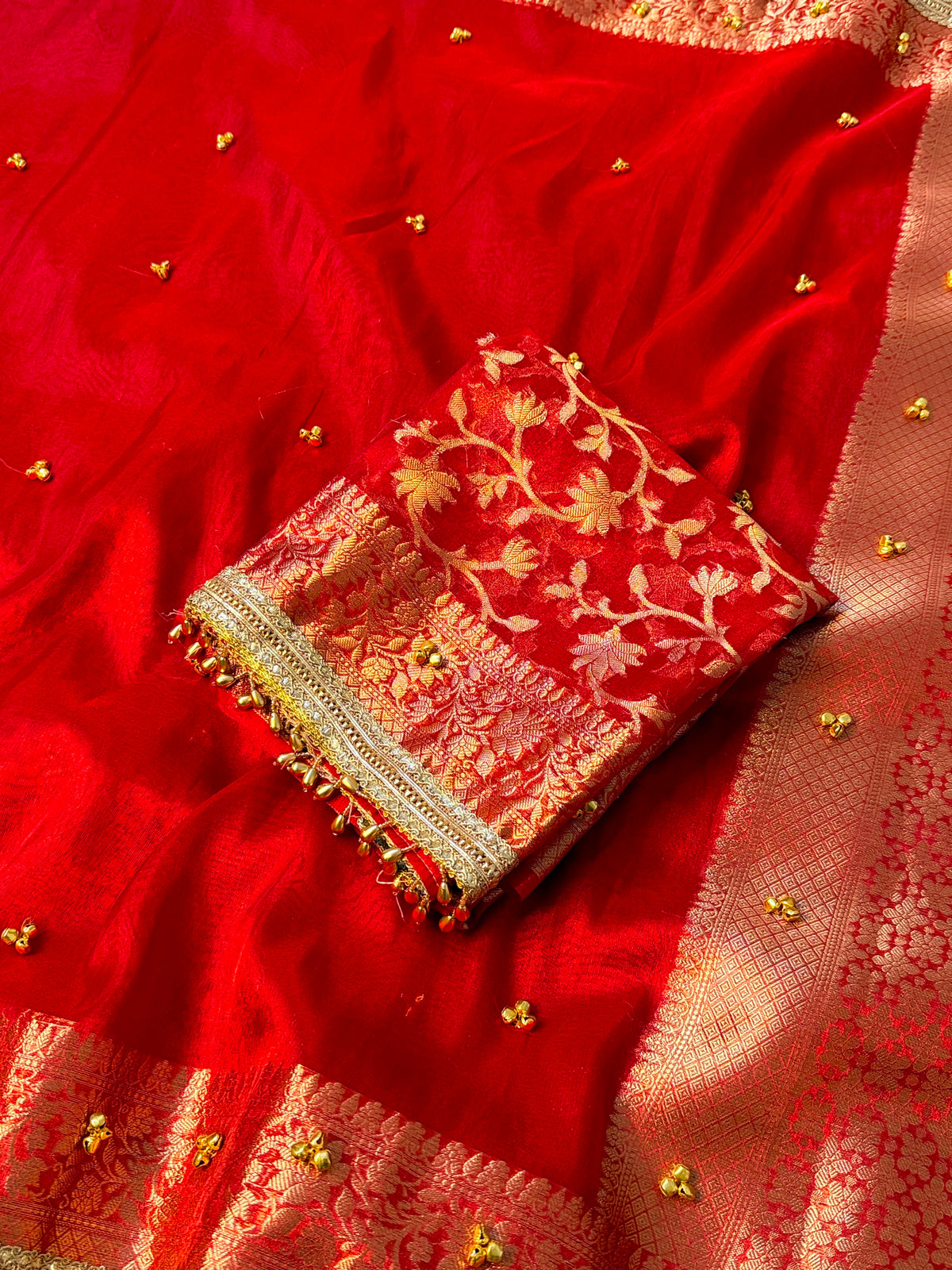 Red Viral Ghungroo Saree – Banarasi Soft Tissue Silk | Thesareeghar