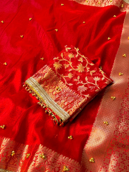 Red Viral Ghungroo Saree – Banarasi Soft Tissue Silk | Thesareeghar