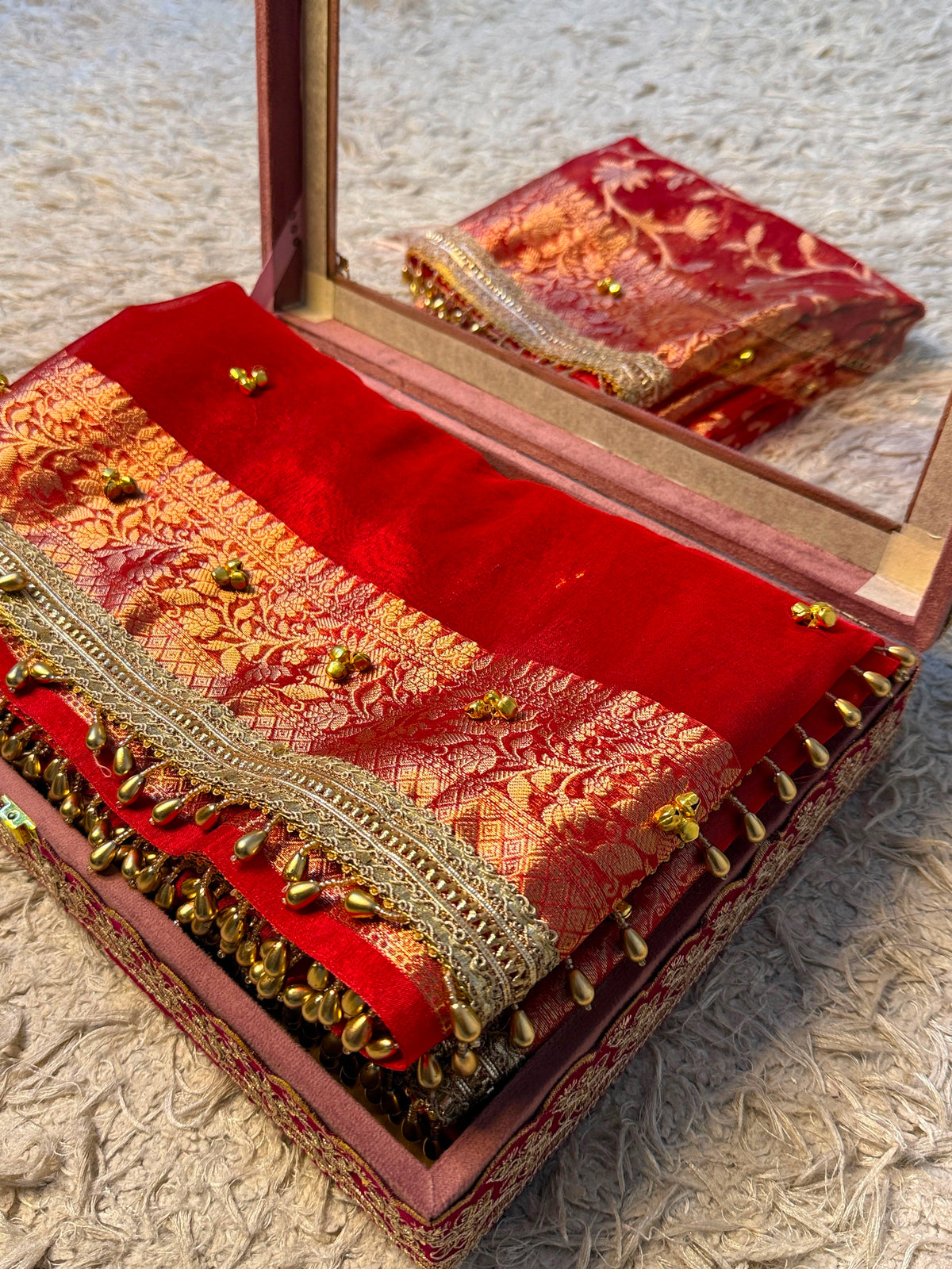Red Viral Ghungroo Saree – Banarasi Soft Tissue Silk | Thesareeghar