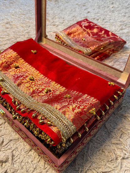 Red Viral Ghungroo Saree – Banarasi Soft Tissue Silk | Thesareeghar