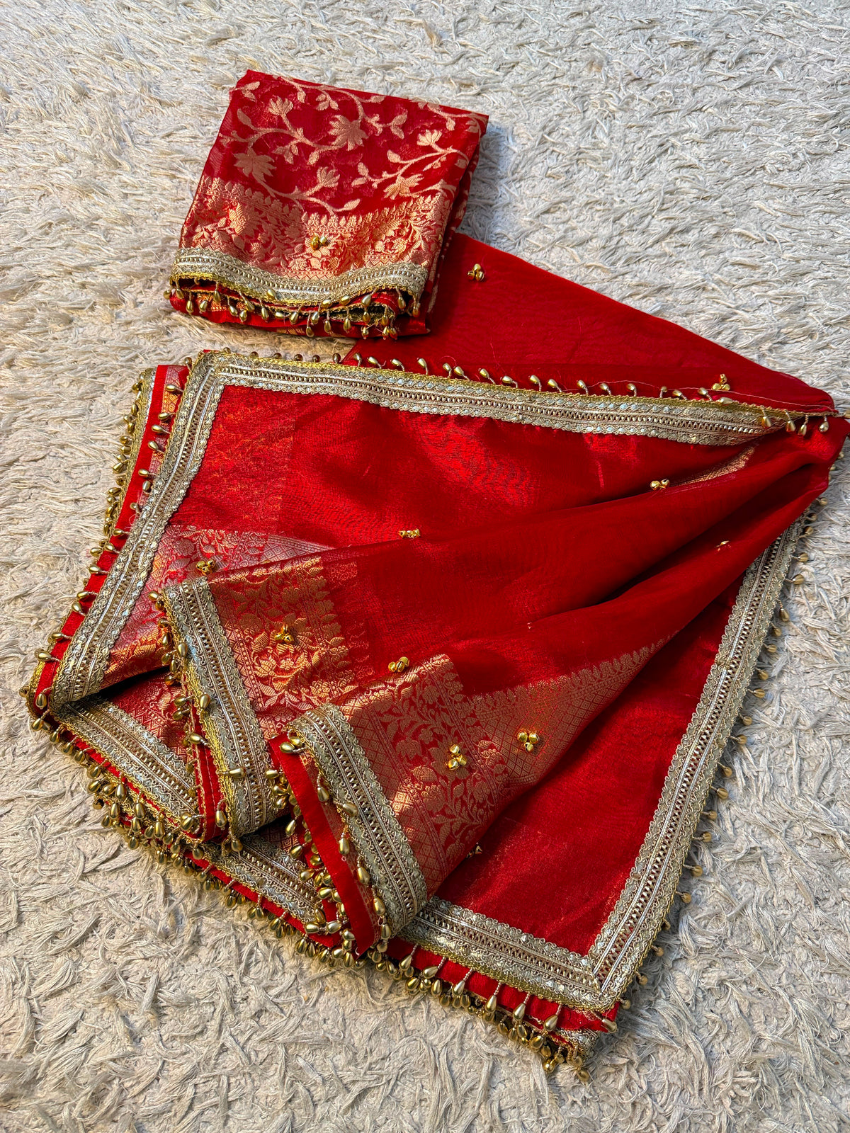 Red Viral Ghungroo Saree – Banarasi Soft Tissue Silk | Thesareeghar