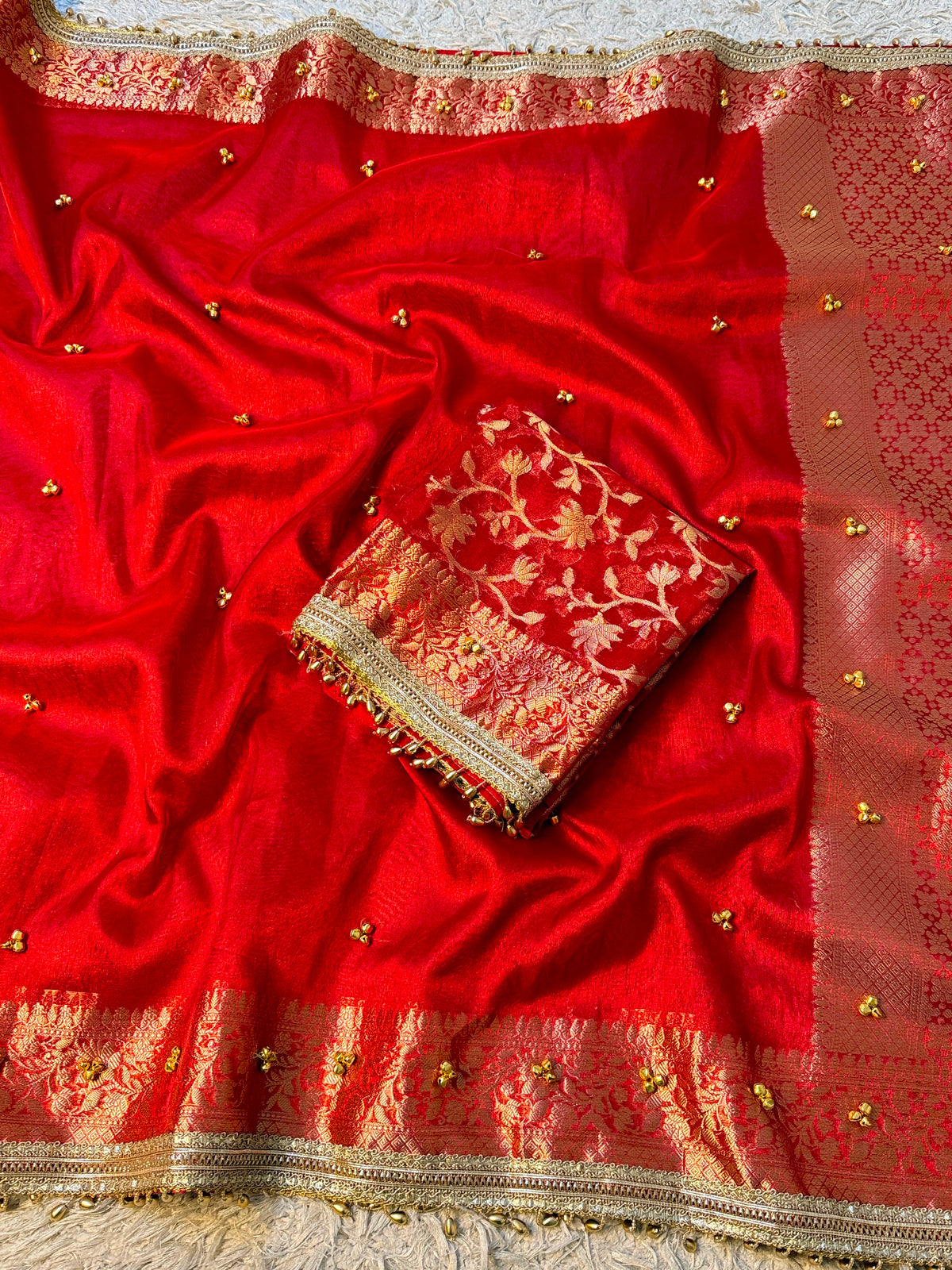Red Viral Ghungroo Saree – Banarasi Soft Tissue Silk | Thesareeghar