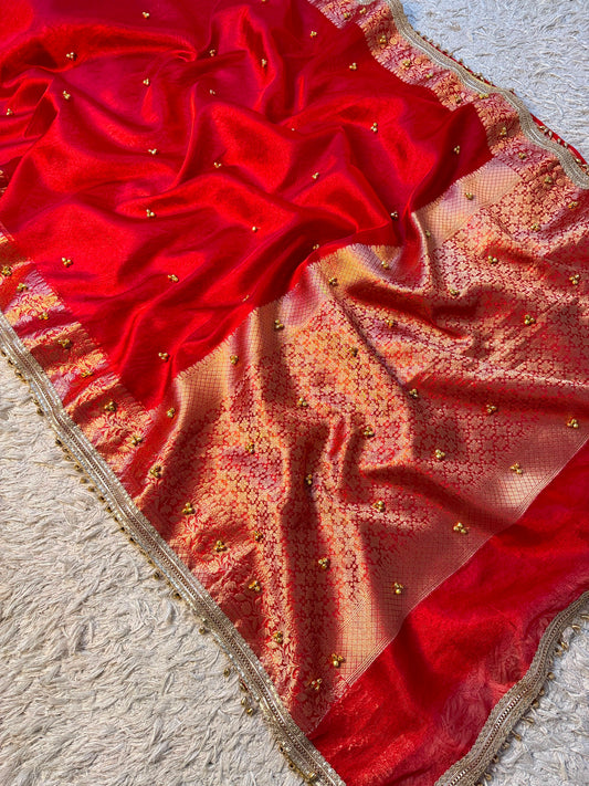 Red Viral Ghungroo Saree – Banarasi Soft Tissue Silk | Thesareeghar