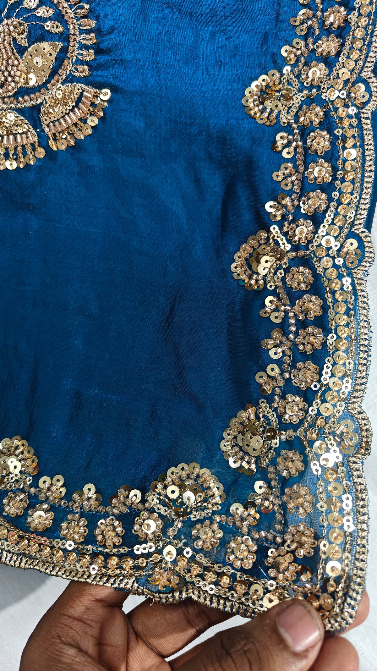 Royal Teal Blue Satin Silk Saree