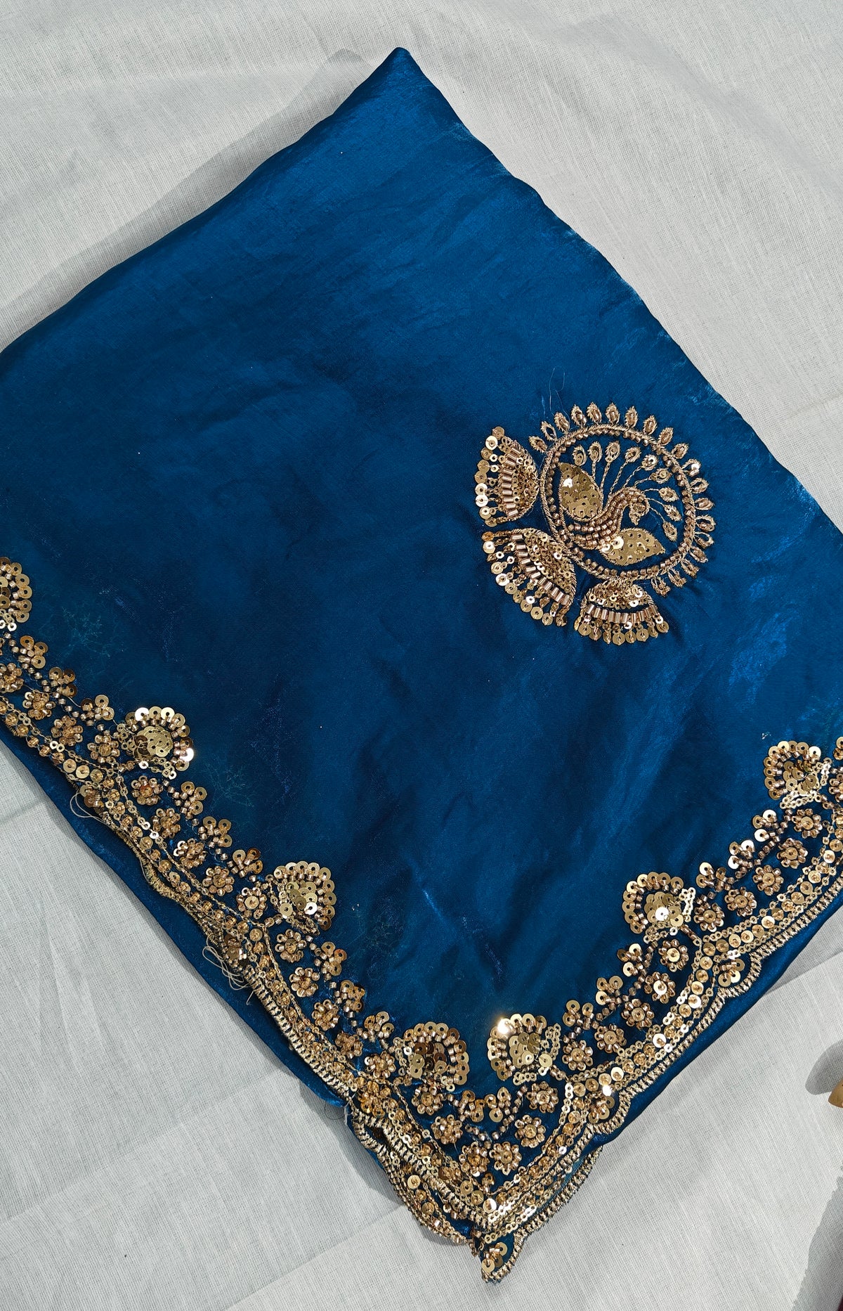 Royal Teal Blue Satin Silk Saree
