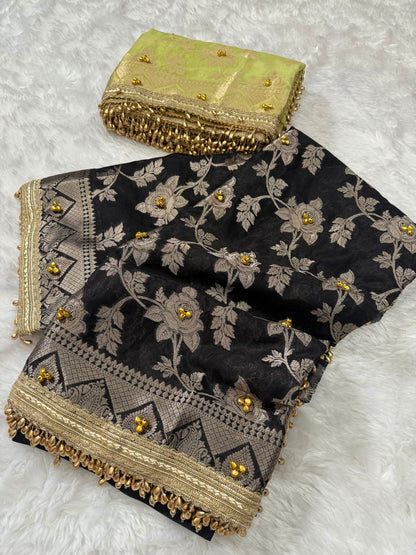 Black Viral Ghungroo Saree – Banarasi Warm Silk | Thesareeghar