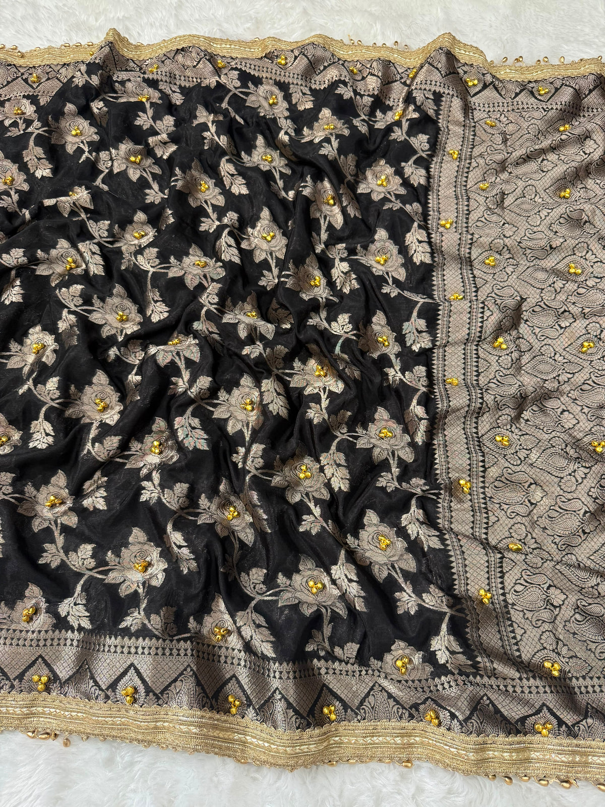 Black Viral Ghungroo Saree – Banarasi Warm Silk | Thesareeghar