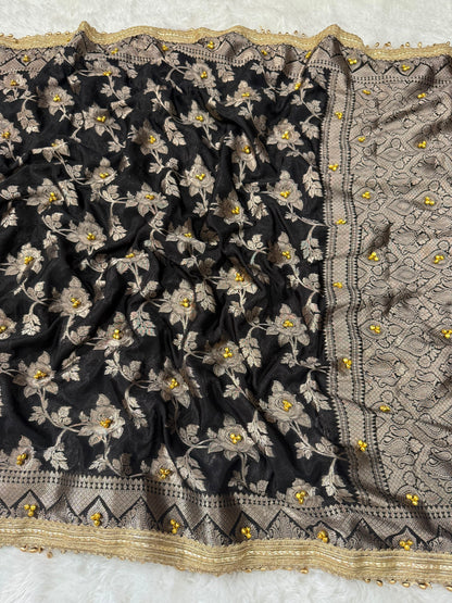 Black Viral Ghungroo Saree – Banarasi Warm Silk | Thesareeghar