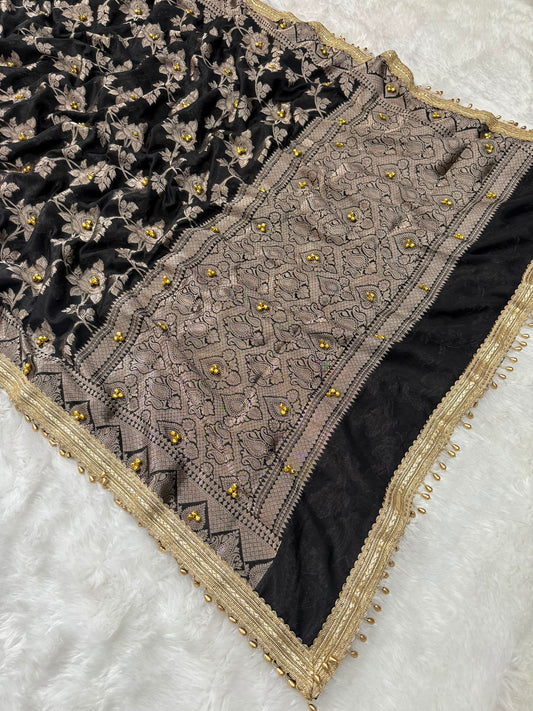 Black Viral Ghungroo Saree – Banarasi Warm Silk | Thesareeghar
