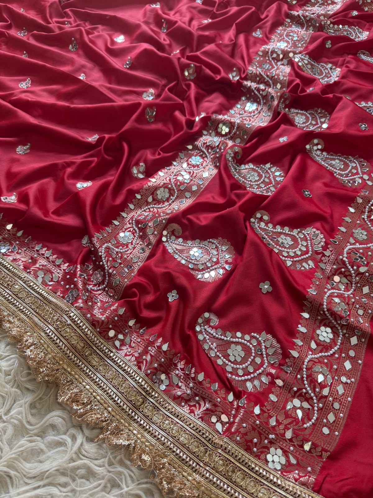 Deep Red Banarasi Warm Silk Saree
