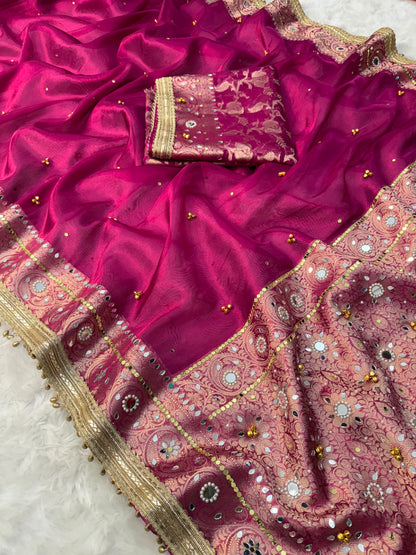 Rani Pink Viral Ghungroo Saree – Banarasi Soft Tissue Silk | Thesareeghar