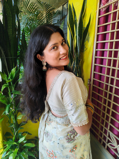 Creamy White Banarasi Khaddi Georgette Silk Saree