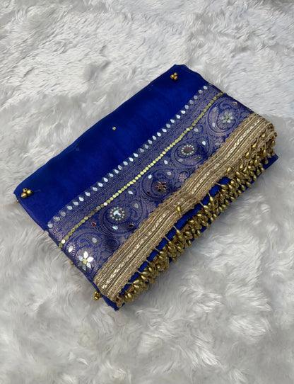 Royal Blue Viral Ghungroo Saree – Banarasi Soft Tissue Silk | Thesareeghar