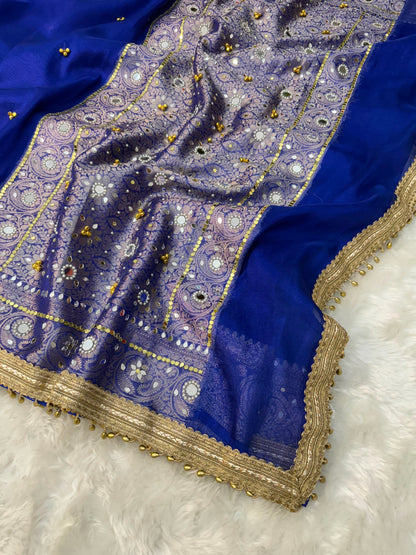 Royal Blue Viral Ghungroo Saree – Banarasi Soft Tissue Silk | Thesareeghar