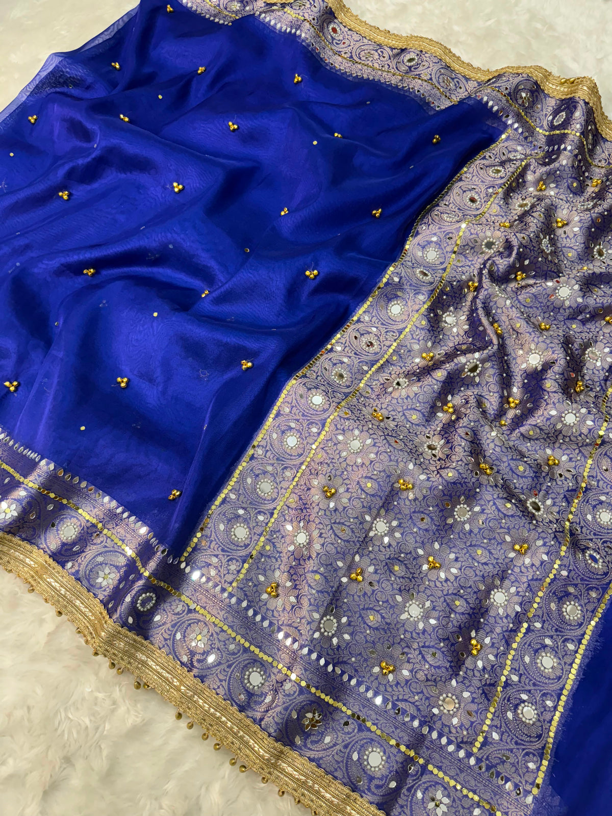 Royal Blue Viral Ghungroo Saree – Banarasi Soft Tissue Silk | Thesareeghar