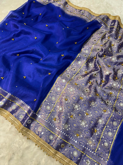 Royal Blue Viral Ghungroo Saree – Banarasi Soft Tissue Silk | Thesareeghar