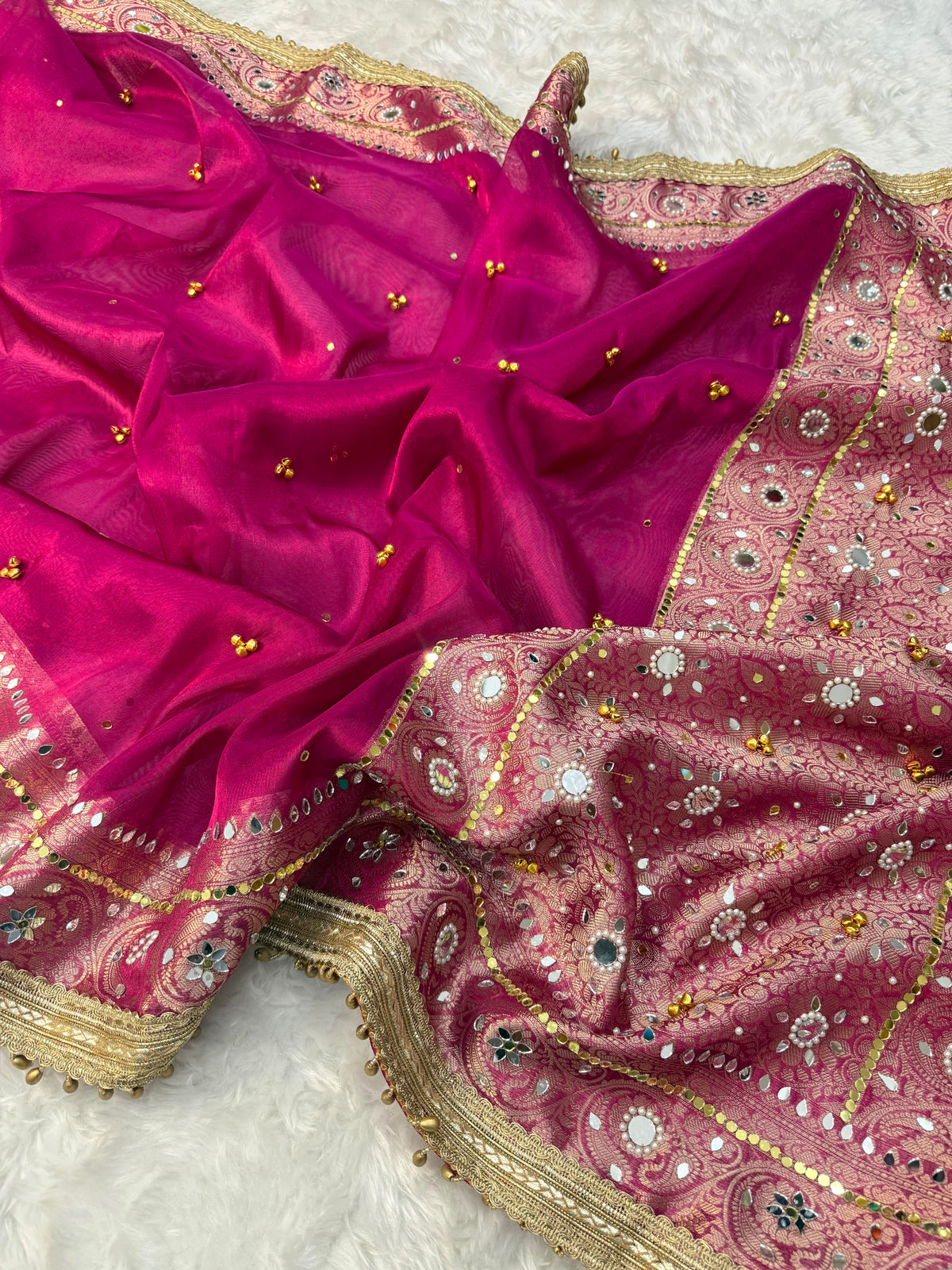 Rani Pink Viral Ghungroo Saree – Banarasi Soft Tissue Silk | Thesareeghar