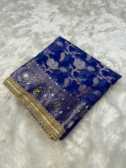 Royal Blue Viral Ghungroo Saree – Banarasi Soft Tissue Silk | Thesareeghar