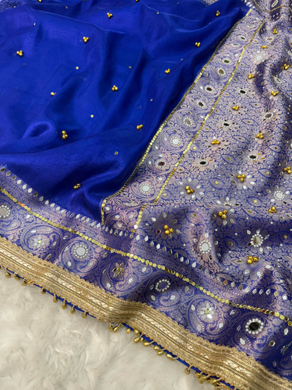 Royal Blue Viral Ghungroo Saree – Banarasi Soft Tissue Silk | Thesareeghar