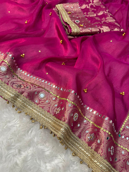 Rani Pink Viral Ghungroo Saree – Banarasi Soft Tissue Silk | Thesareeghar