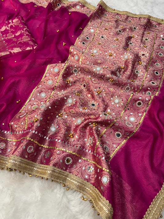 Rani Pink Viral Ghungroo Saree – Banarasi Soft Tissue Silk | Thesareeghar