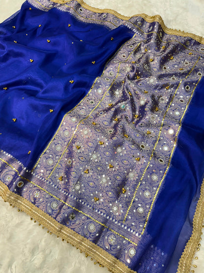 Royal Blue Viral Ghungroo Saree – Banarasi Soft Tissue Silk | Thesareeghar