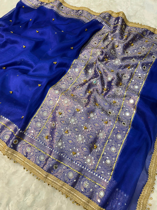 Royal Blue Viral Ghungroo Saree – Banarasi Soft Tissue Silk | Thesareeghar