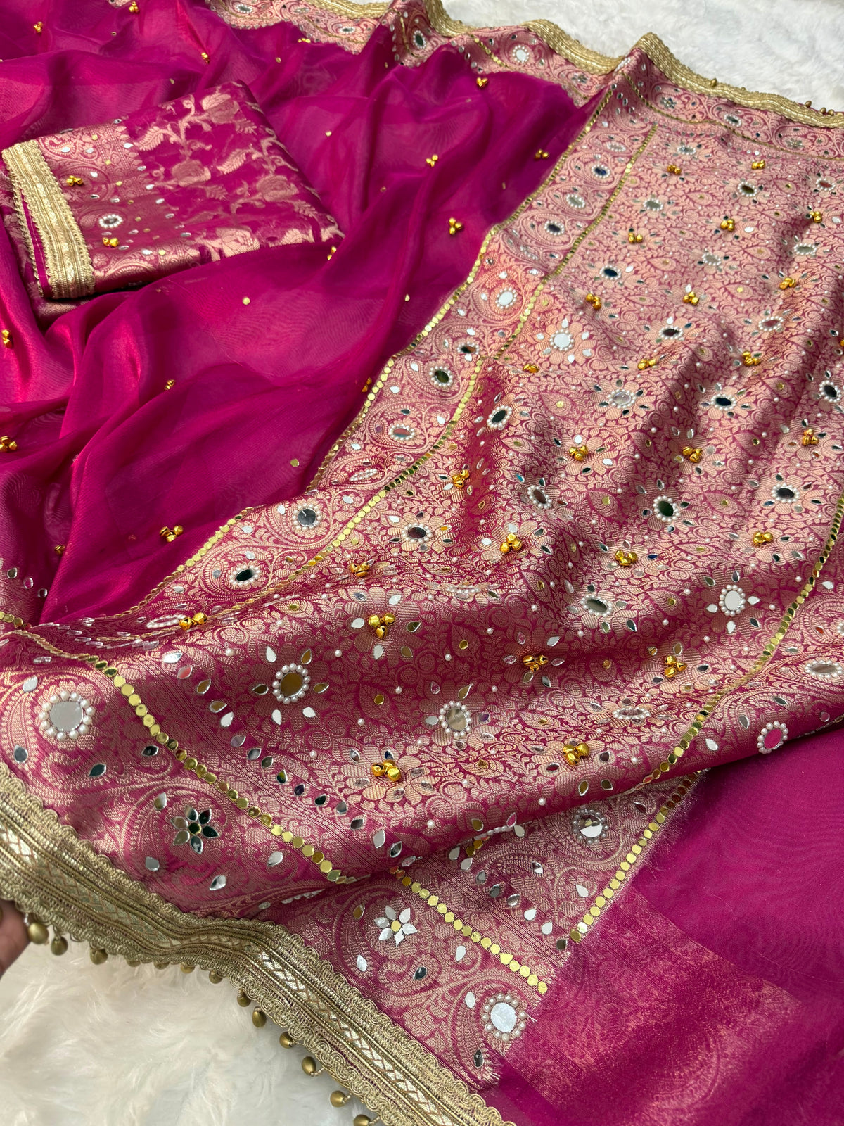 Rani Pink Viral Ghungroo Saree – Banarasi Soft Tissue Silk | Thesareeghar