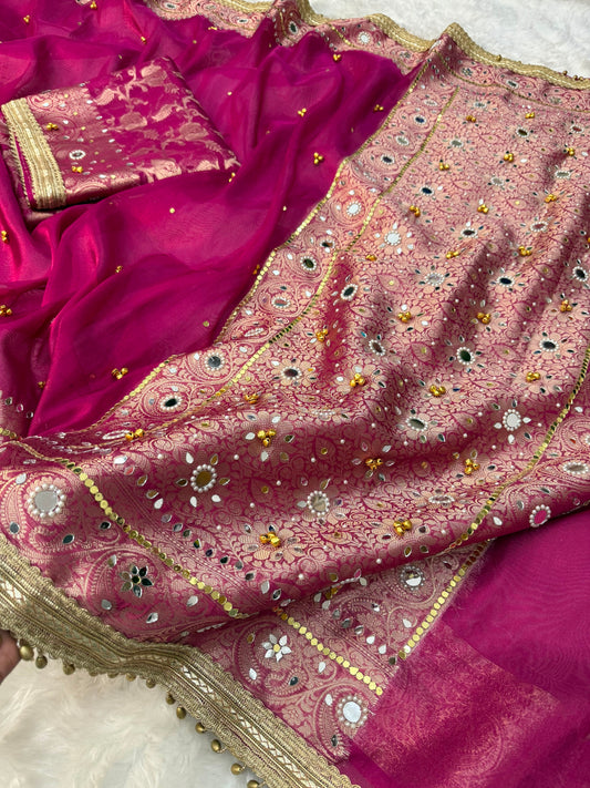 Rani Pink Viral Ghungroo Saree – Banarasi Soft Tissue Silk | Thesareeghar